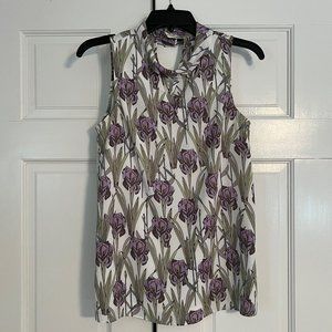 Imported Darling Sleeveless Keyhole neck White/Purple/Green blouse Sz US 4, UK 8